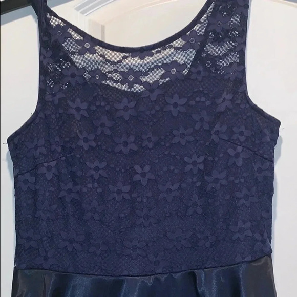 Navy Blue Lace Satin Swing Dress *NWOT* - Picture 2 of 6